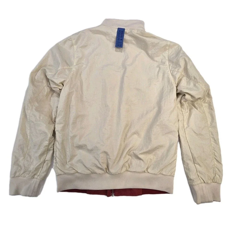 Scotch & Soda Men's Reversible High Neck Full Zip Jacket Overcoat Red Cream $200